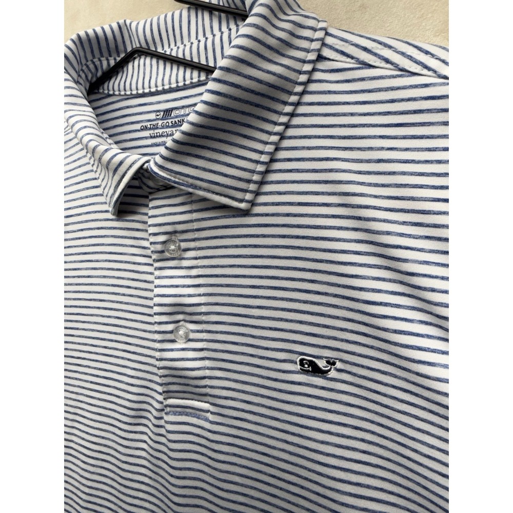 Vineyard Vines On-The-Go Sankaty Polo Shirt Mens L Blue Stripe Performance Golf - Picture 5 of 8